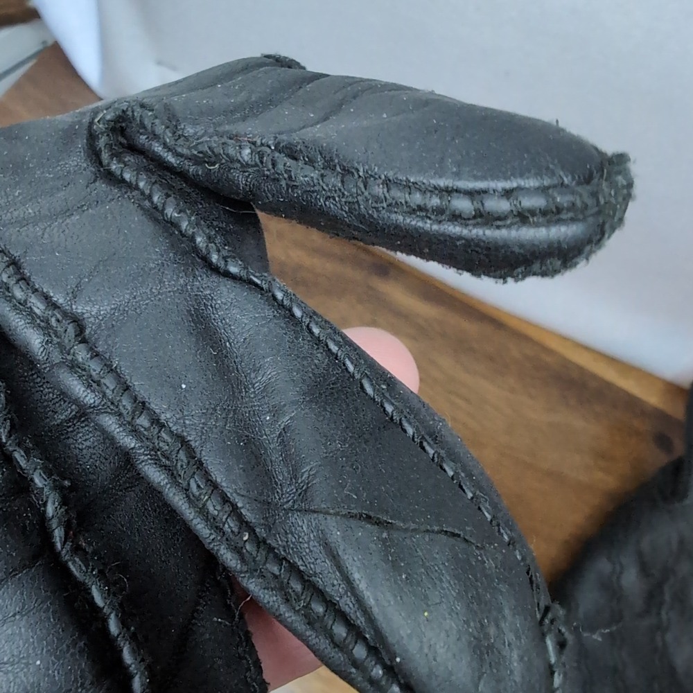Vintage Black Cowhide Leather Gloves Rabbit Fur Lined Size Large Korea Cold Wear - Picture 5 of 5